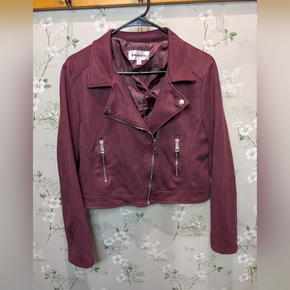 Vigoss Burgundy Faux Suede Moto Jacket
